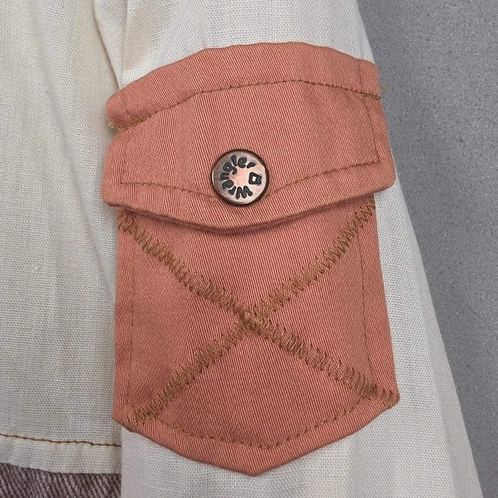Vintage Wrangler Shirt Men's L Cream Multi Pocket Snap Button Western Dagger 70s